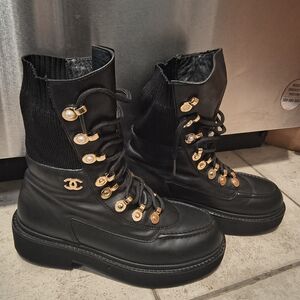 Chanel Black Leather Women's Boots
